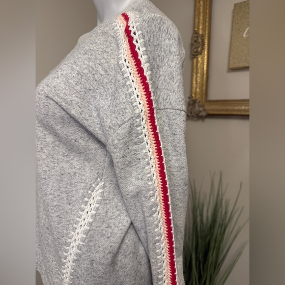 Democracy Grey Sweatshirt Red Pink And White Crochet Detail On Arms Small - Picture 2 of 6